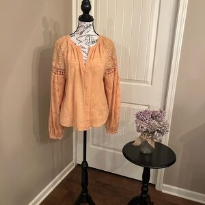 Nicole Miller Peach Embroidered 100% Cotton Blouse